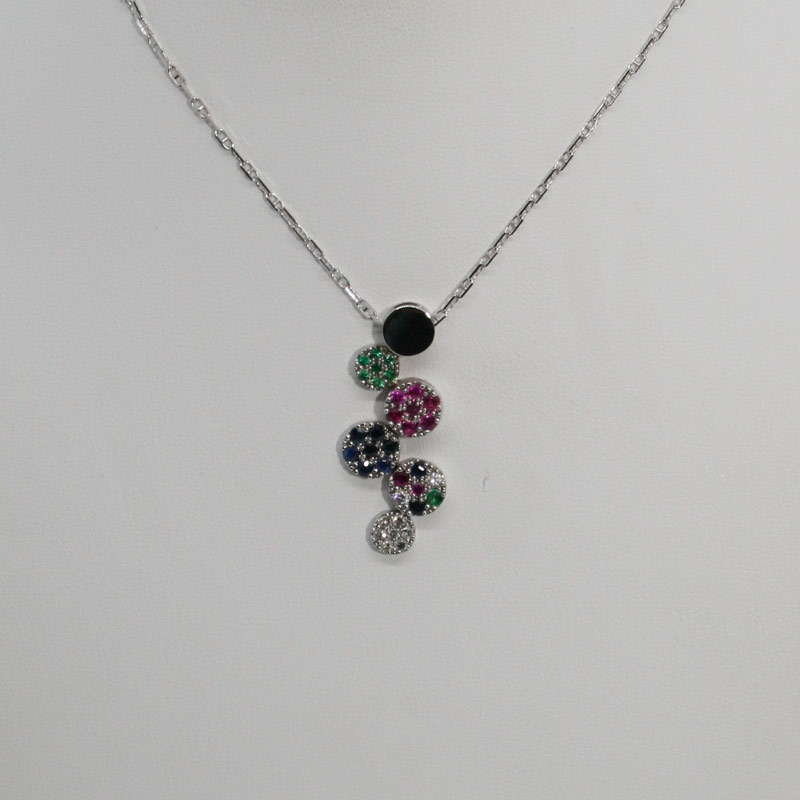 Pendentif or blanc serti de pierres de couleur